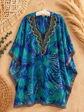Lucky & Coco Beaded Tropical Kaftan Tunic 1X